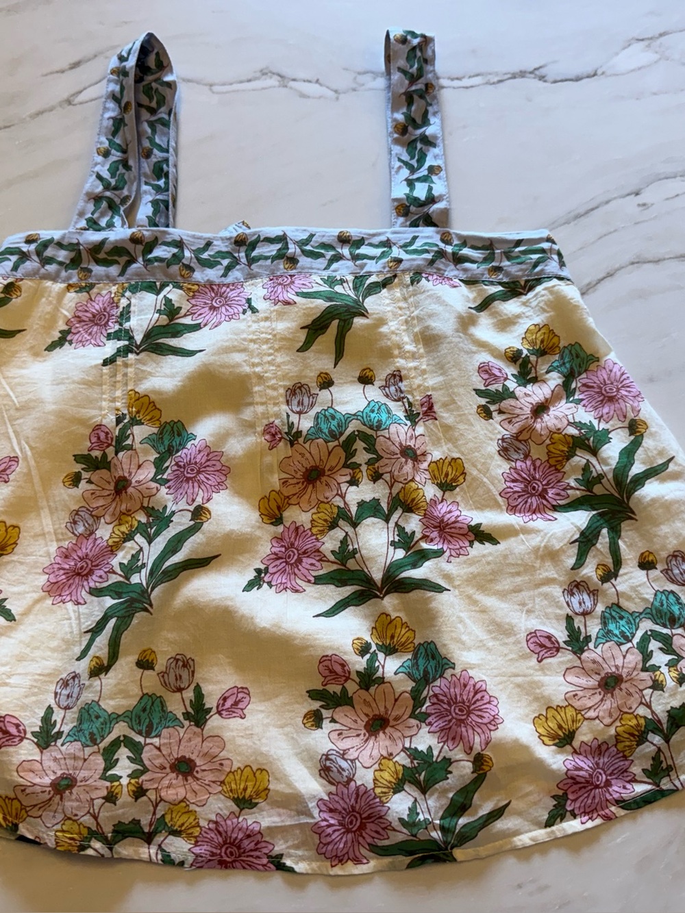 Anthropologie Bila Floral Cream Tank Top with Pink Yellow Green Print